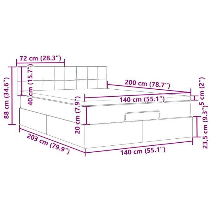 VidaXL Ottoman Bed Frame with Mattress Dark Blue 140x200 Cm Velvet 3312630