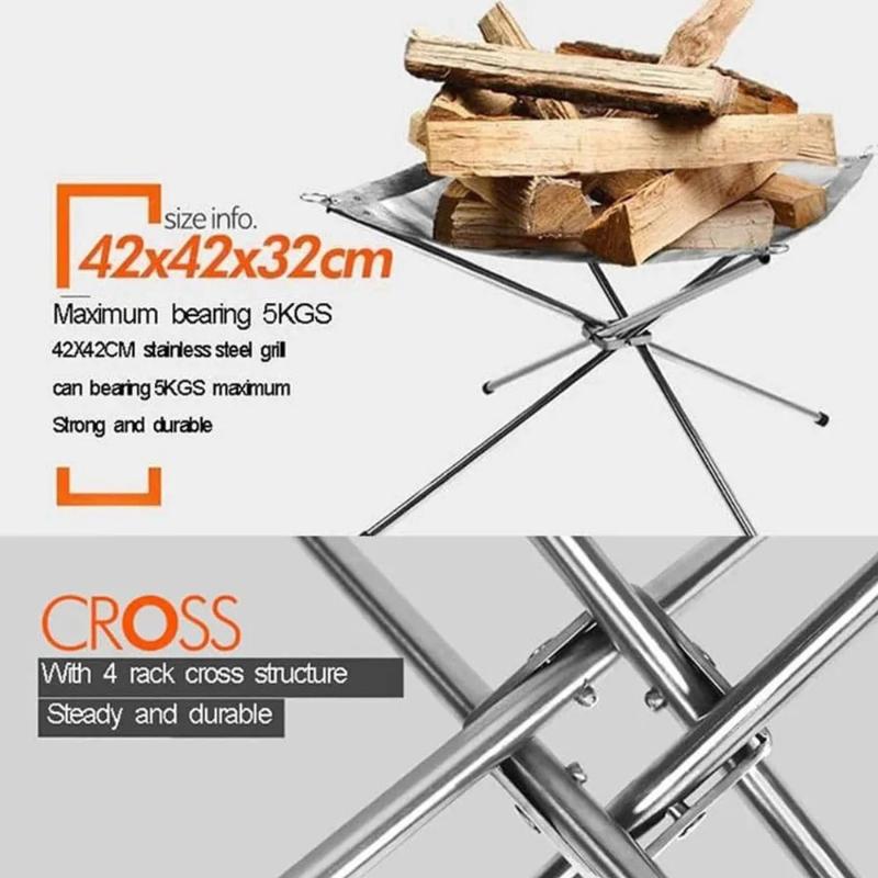 Foyer Portatif Extérieur Grille en Acier Pliante Support de Feu Poêle Chauffage au Bois Matériel de Camping Jardin Arrière Avec Sac de Transport