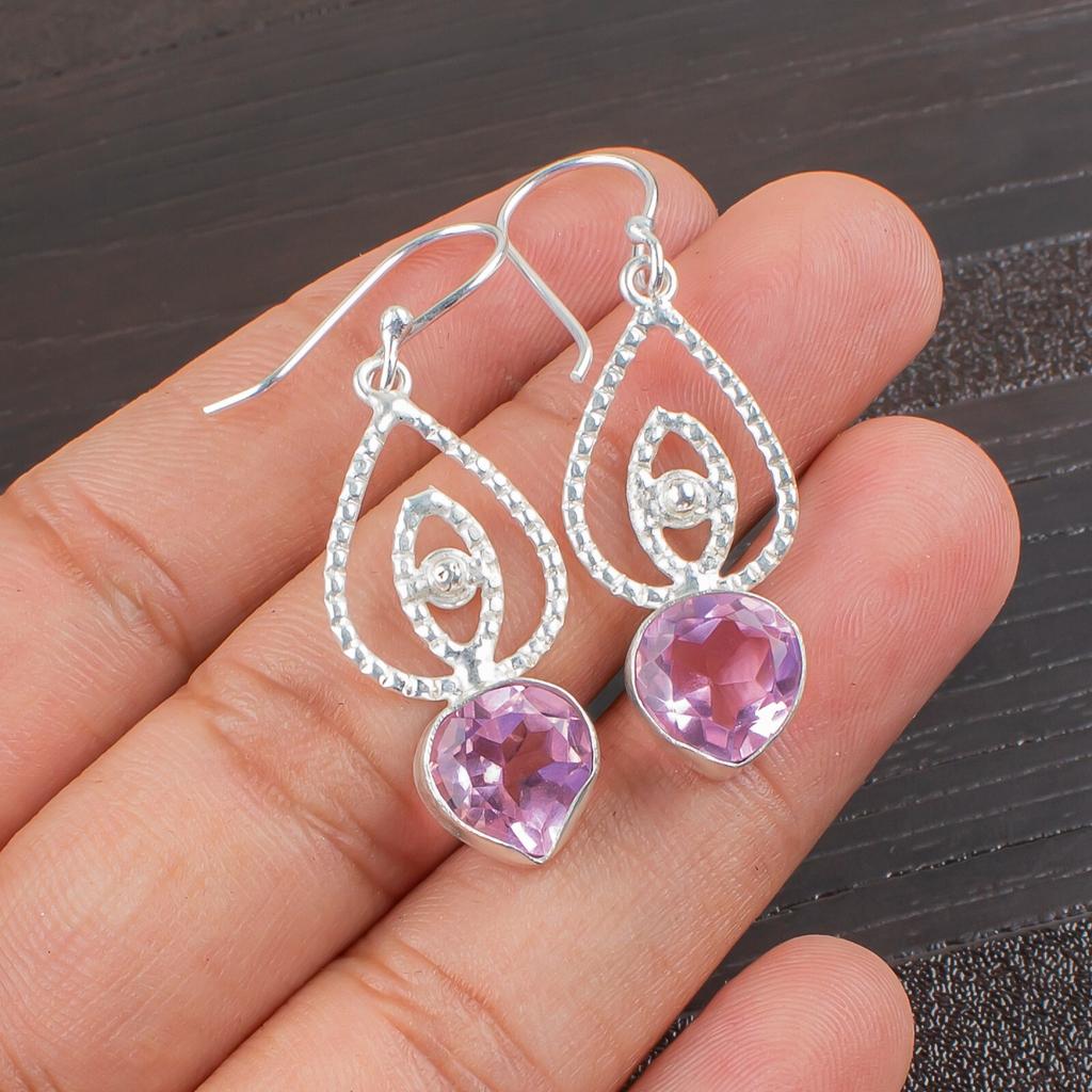 Morganite Gemstone 925 Sterling Silver Jewelry Drop/Dangle Women Earrings 2.00" EE-32-11