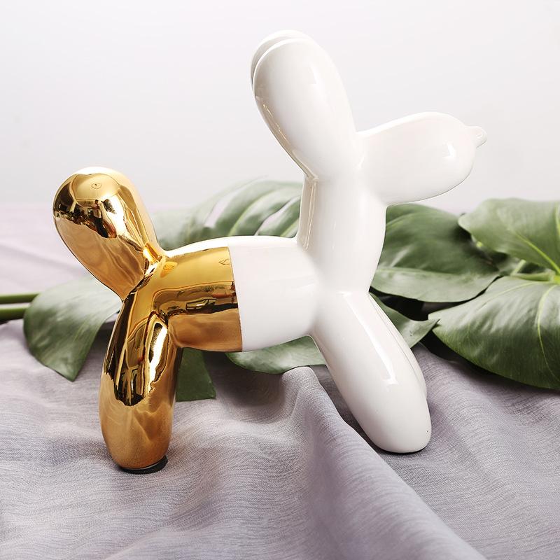 Ceramic Cute Balloon Dog Statue, Animal Sculpture, Home Decoration, Saving Pot for Indoor Office Decor, Gold Standing Craft