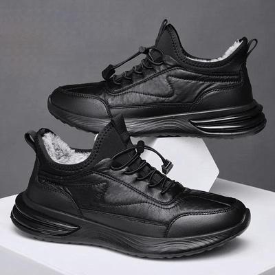 Men's Winter Fur Lined Sneakers Non-slip Faux Leather Outdoor Sports Shoes for Male New Warm Fleece Lined Comfortable Casual Hiking Shoes
