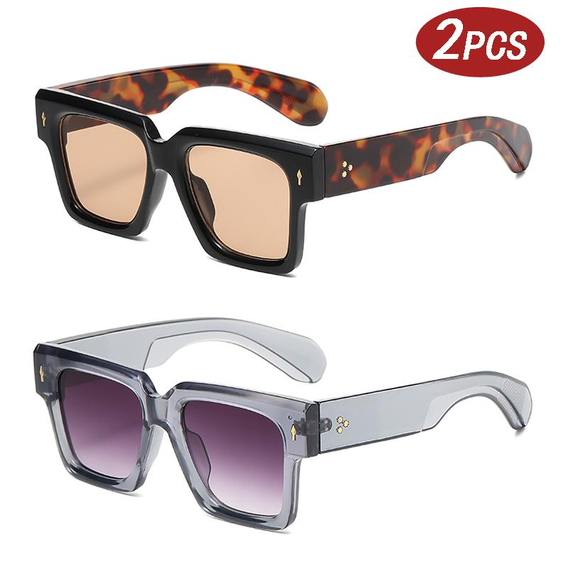 

2pcs Luxury Brand Square Sunglasses Women Classic Designer Sun Glasses Vintage Rivet Punk Sexy Ladies Eyeglasses Shades UV400