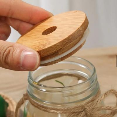 Mason Jar Lids Beer Bottle Canning Caps 70/86mm Straw Lid With Glass Hole Cup Covers Drinkware Bottle Cap Bamboo Caps