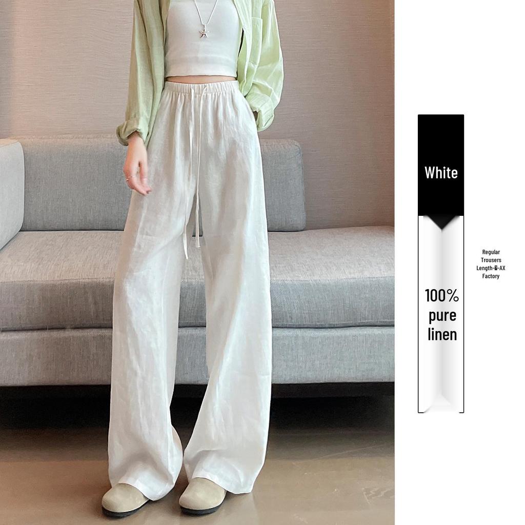 Women's Summer Linen Wide-Leg Pants - Casual Loose Fit, Breathable Straight Drape, Lazy Style, Yamamoto Inspired