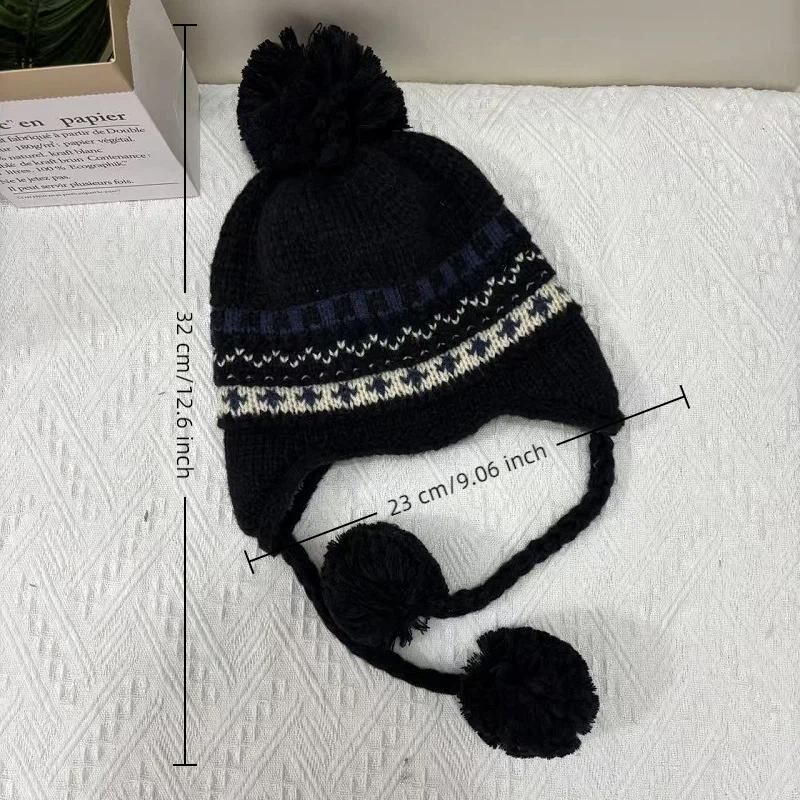 Winter Warm Hat  For Women Cap Outdoor Fair Isle Thickened Cap Protect Ears Warm Wool Couple Cap Cold Hat