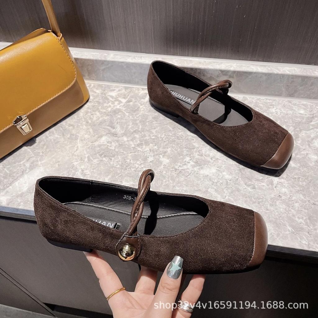 Fashion Flat Shoes for Women New 2025 Spring Autumn Square Toe Mary Jane Shoes Ladies Suede Plus Size Women's Shoes 41-43 Loafers Women