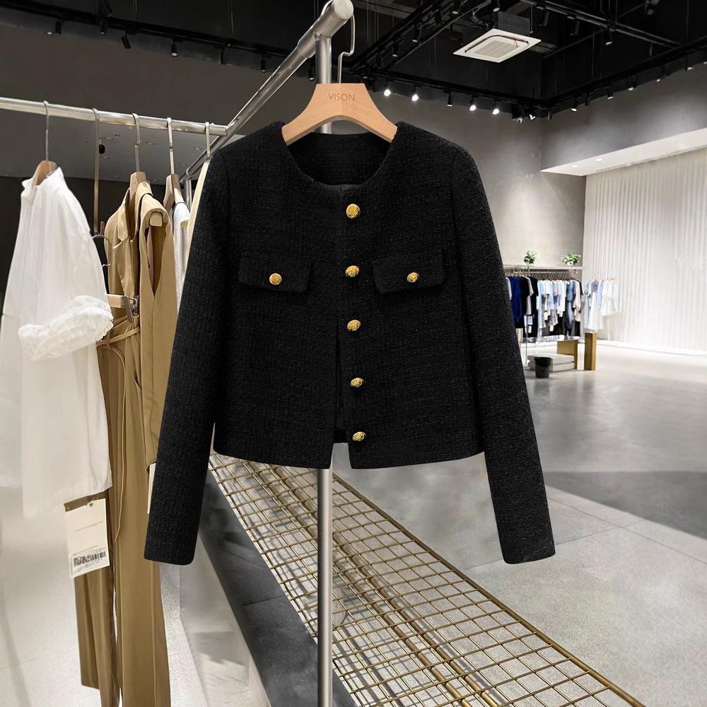 Jachetă Scurtă Coco Franțuzească cu Nasturi Dubli, Umplută cu Puf și Căptușeală din Bumbac - Stil Socialite Toamnă/Iarnă 2025.