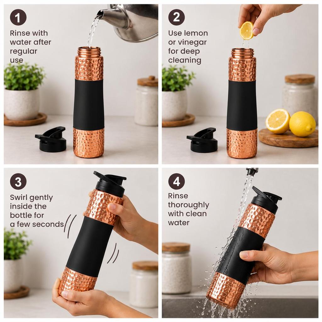 Black Sipper Bottle 100% Pure Copper Water Bottle 1 Litre Leak Proof Protection Durable & Rust Proof Copper Bottle