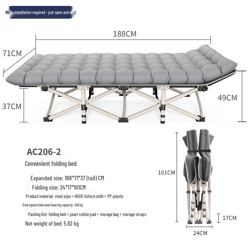 Compact Foldable Bed for Office, Camping, Outdoors - Stainless Steel, Portable, Free Shipping