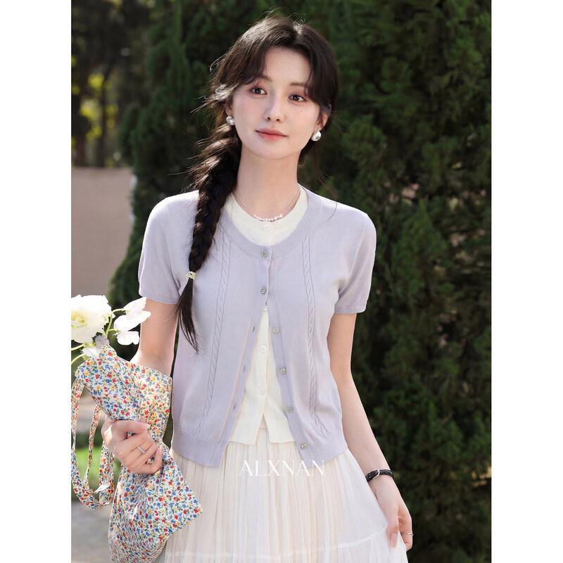 Women s Faux Two-Piece Purple Knitted Top M