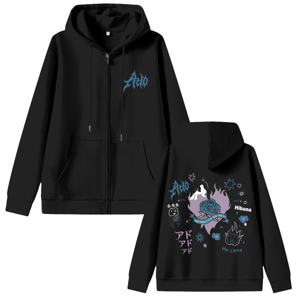 Ado World Tour Hibana Zipper Hoodie Men Women Fashion Japanese Cartoon Manga Style Zip Up Jacket Unisex Casual Sweatshirt