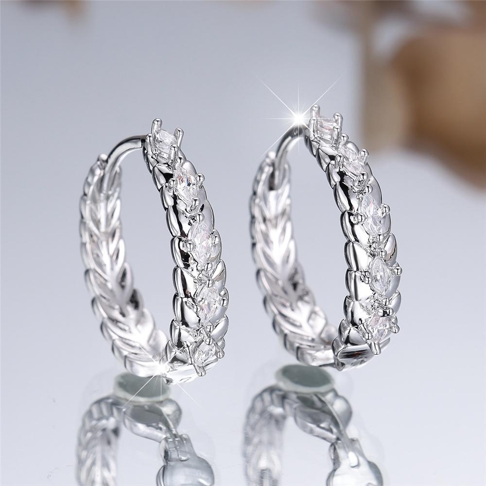 Charm Female White Zircon Stone Round Hoop Earrings Silver Gold Color Simple Wedding Jewelry For Women