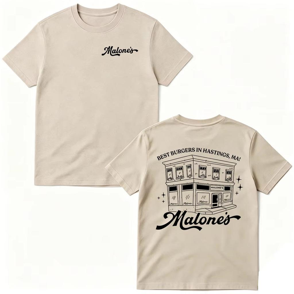 Summer Fashion Trendy Tee Men Women Vintage Top Malone's Bar Off Campus TV Series T-shirts Best Burgers In Hastings MA Briar University