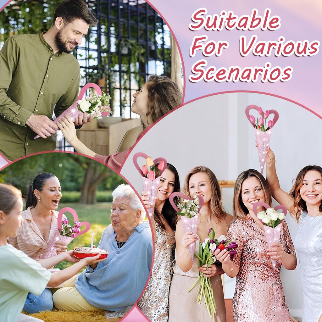 60 Peças Embalagens para Flores Coração de Dia dos Namorados Flor Única 18,3 X 3,9 Polegadas Papel de Embrulho para Buquê de Flores Caixas Coração Para Flores Coração de Amor F