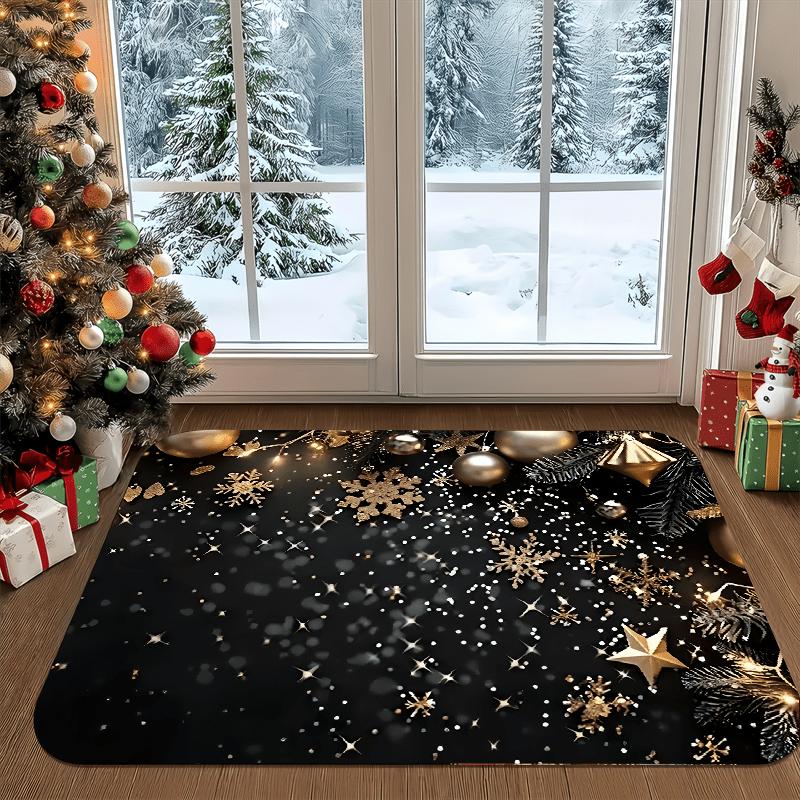 Gold Snowflake Star Christmas Area Rug Non Slip Washable Mat For Living Room Bedroom Bathroom Office Home Decor