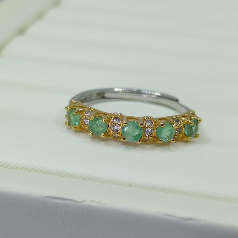 SACE GEMS 925 Sterling Silver 3MM Natual Emerald Rings for Women Engagement Cocktail Party  Jewelry