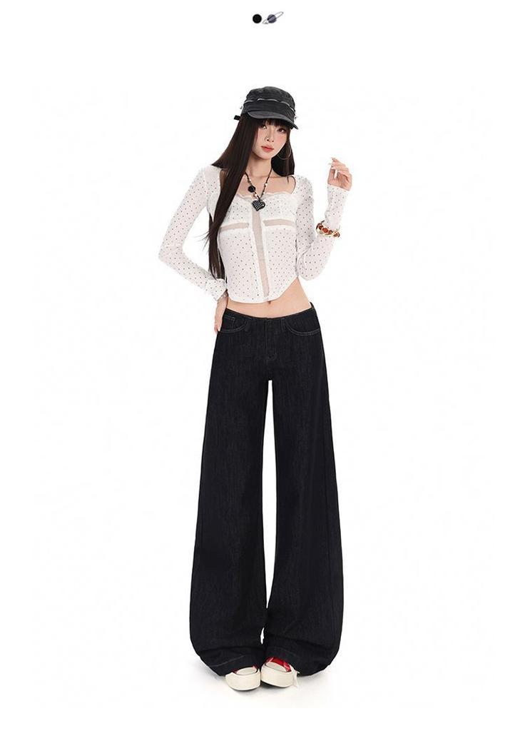 American original cow color low-rise slightly pulled jeans women's autumn new Spice Girl loose and thin wide-leg pants