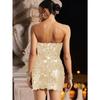 Gold Sequin Strapless Mini Dress Large Paillette Backless Bodycon Short Gown Sexy Metallic Tube Top Sleeveless Nightclub Party Cocktail Evening Dress