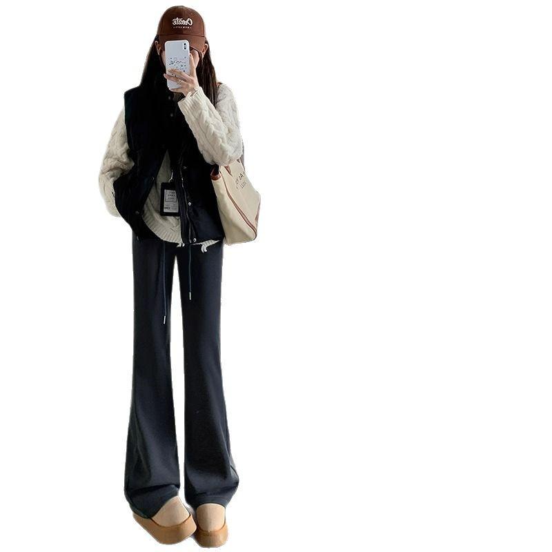 Petite High Waist Grey Flare Pants - Women's Slimming Yoga Sweatpants for Spring/Autumn