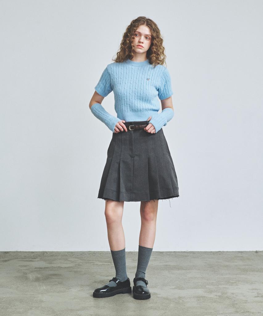 KNITTED (W) Hairy Fur Cable Crop Knit Sky