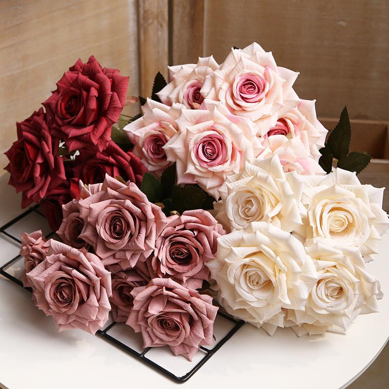 Artificial Rose Bouquet With Colored Silk Flower For Wedding And Home Decor