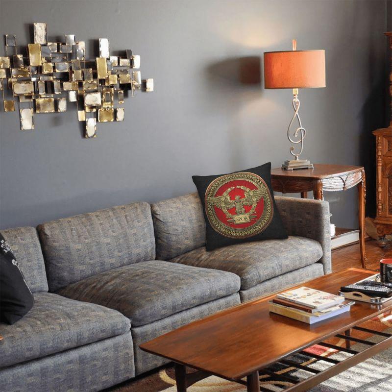 Custom Nordic Gold Roman Imperial Eagle Cushion Cover For Sofa Soft Spqr Medallion Edition Over Black Leather Pillow Case