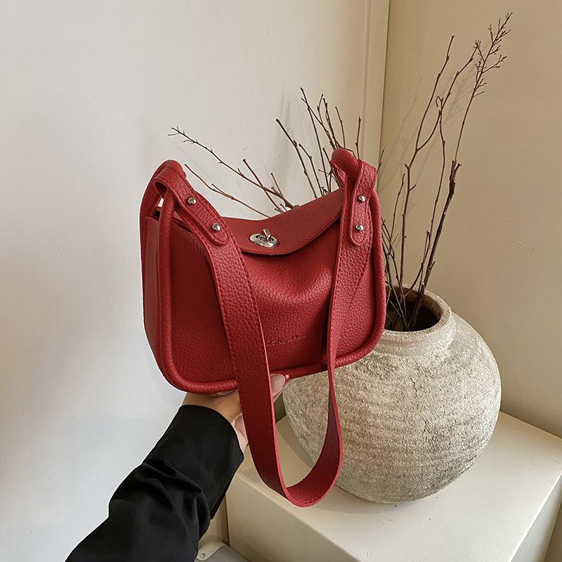 This Year's Popular Lychee Pattern Super Fire Shoulder Bucket Bag Fashionable Texture Messenger Bag Commuter Versatile Women's Bag