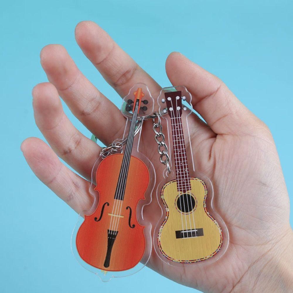 Ukulele Guitar Acrylic Keychain VIOLIN Electric Guitar Model Keyring  Car Key Ring Accessories