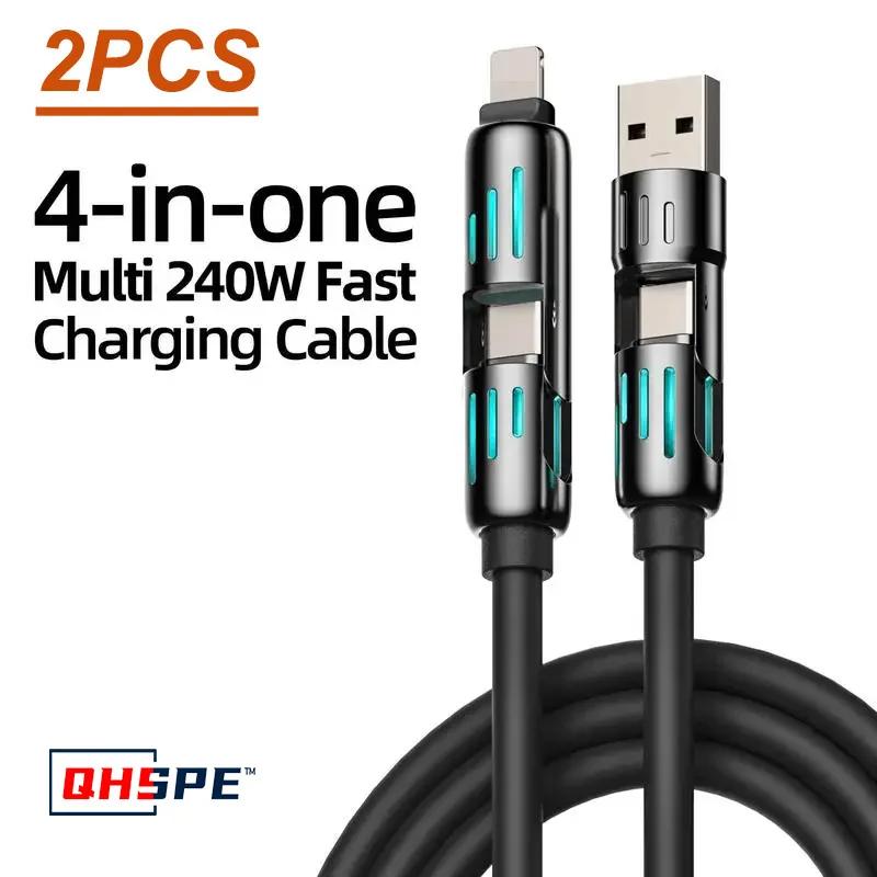 

MFISH 4-в-1 Багатофункціональний USB-кабель для зарядки Макс. 240 Вт Швидка зарядка Type C Lightning Сумісний з iPhone 15/16 iPad чорний