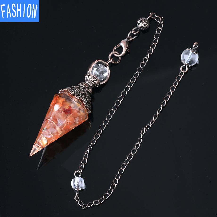 Colorful Crystal Pendulum Bronze Fashion Natural Gravel Resin Spring Hexagonal Cone Pendant