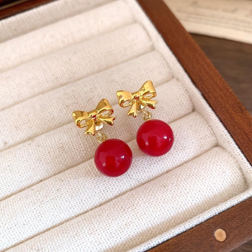 Cartoon Horse Red Pony Earrings Bowknot Horse Mascot Drop Earrings New Year Horse Earrings  Woman