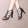 High Heels Summer New Round Head Open Toe Crystal Bag with Back Zipper Waterproof Platform Anti-slip Wear-resistant Sandals