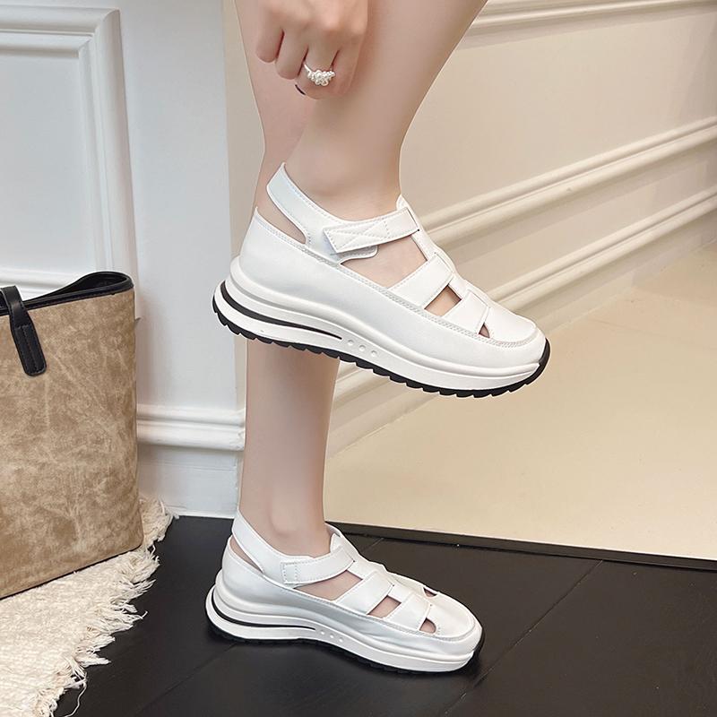 Fashion Women's Sandals 2025 New Summer High-quality Solid Color Buckle Strap Closed Toe Thick-soled Breathable Baotou Sandals Zapatos