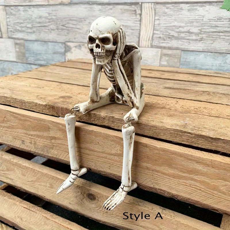 1pc Skull Statues Set, Resin Skeleton Shelf Sitters Sitting Figurines, For Home Bookshelf Table Ledge Edge Decorative,