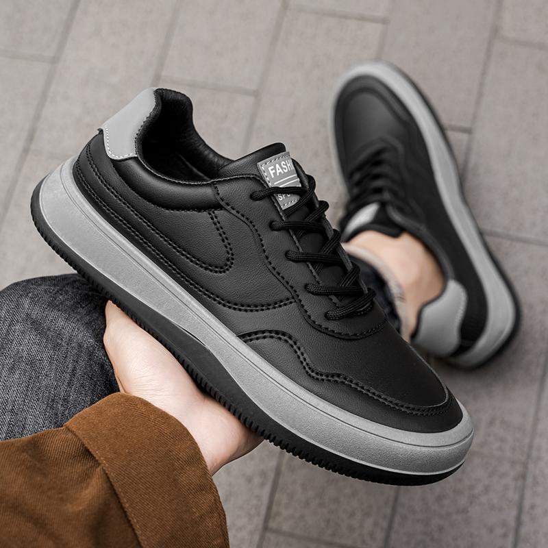 Fashion High Quality Men Casual Leather Board Shoes Lace-Up Skateboard Shoes Suitable Outdoor Leisure Activities Walking Jogging Shoes