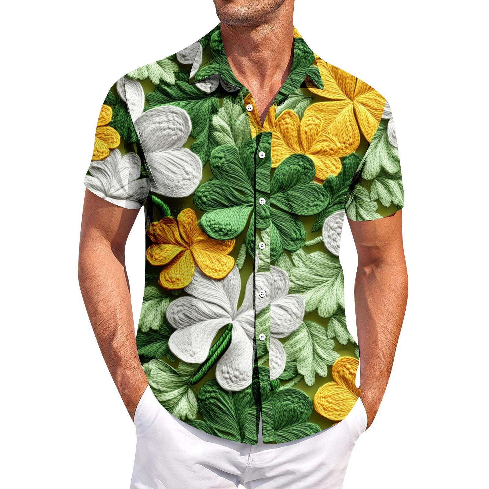 

Мужская повседневная рубашка с короткими рукавами, облегающая, стильная, мужская. Патрик Принт XXXL зелёный