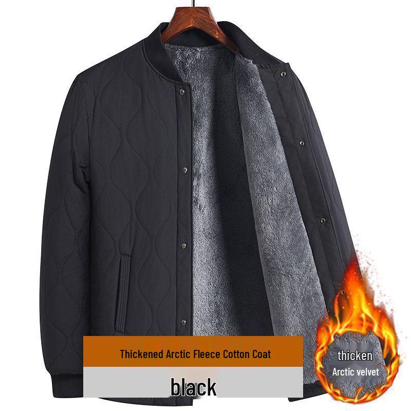 Men s Winter Thickened Cotton Jacket with Arctic Fleece – Lambswool Warm Outerwear XL (Below 65 kg)