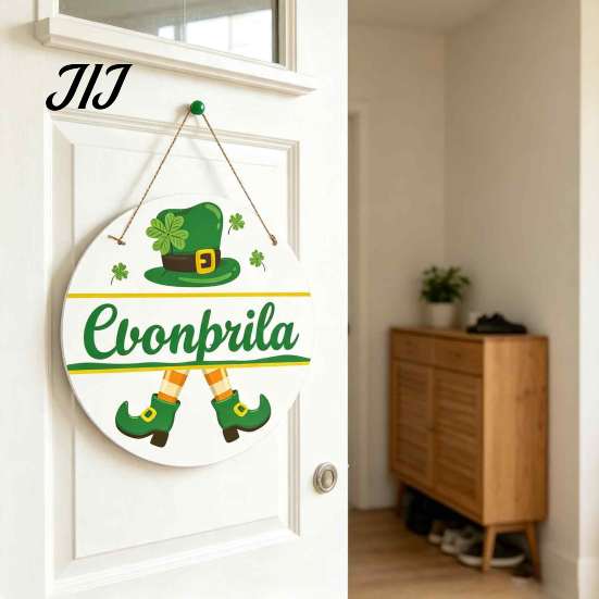 Decorative Clover Wooden Board St. Patrick's Day Door Sign, Luck Green Hat Themed Hanging Shamrock Ornament Plaque, Ornaments for Holiday Front Porch