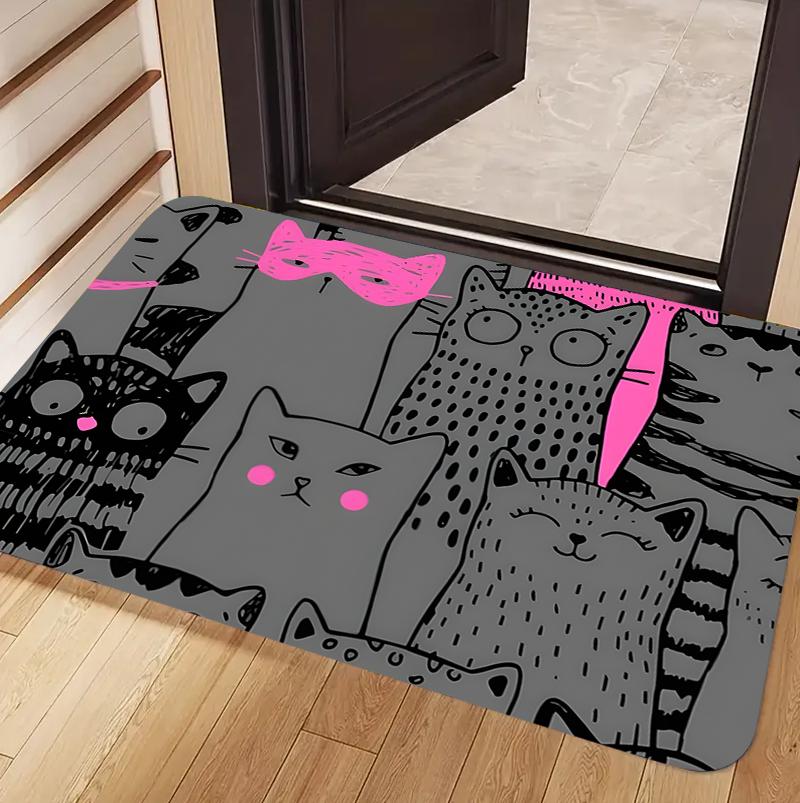 

Cute Adorable Cartoon Cat Doormat Colorful Kitten Pattern Non Slip Absorbent Entryway Floor Mat for Front Door Home Decor 40x60cm