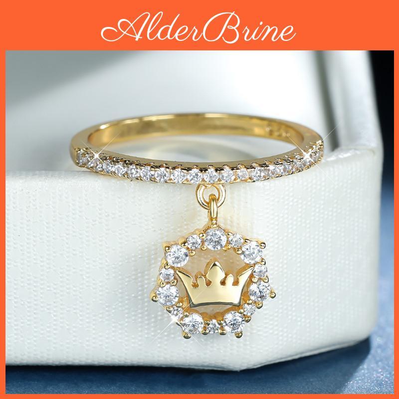 Queen King Crown Color Silvergold Rings For Women Female Cute Princess Crown Pendant Ring Stone Inlay Ring Engagement Wedding Band Ring