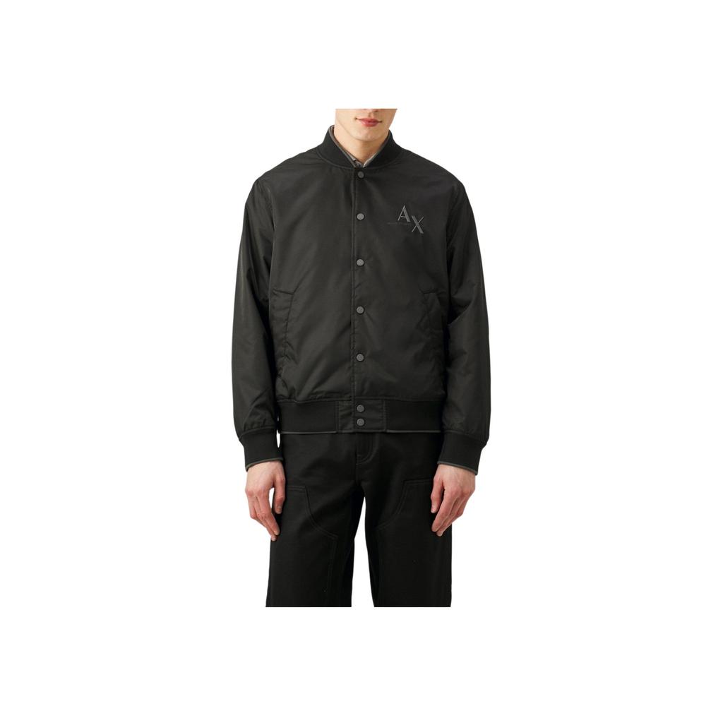 Armani Exchange Embroidered Single-Breasted Long Sleeve Baseball Collar Pilot Jacket Men jackets Black 3DZB13-ZNJ7Z-1200