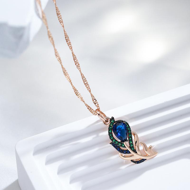 Blue Natural Zircon Pendant Necklace For Women  Rose Gold And Black Plating Vintage Crystal Leaf Daily Fine Jewelry