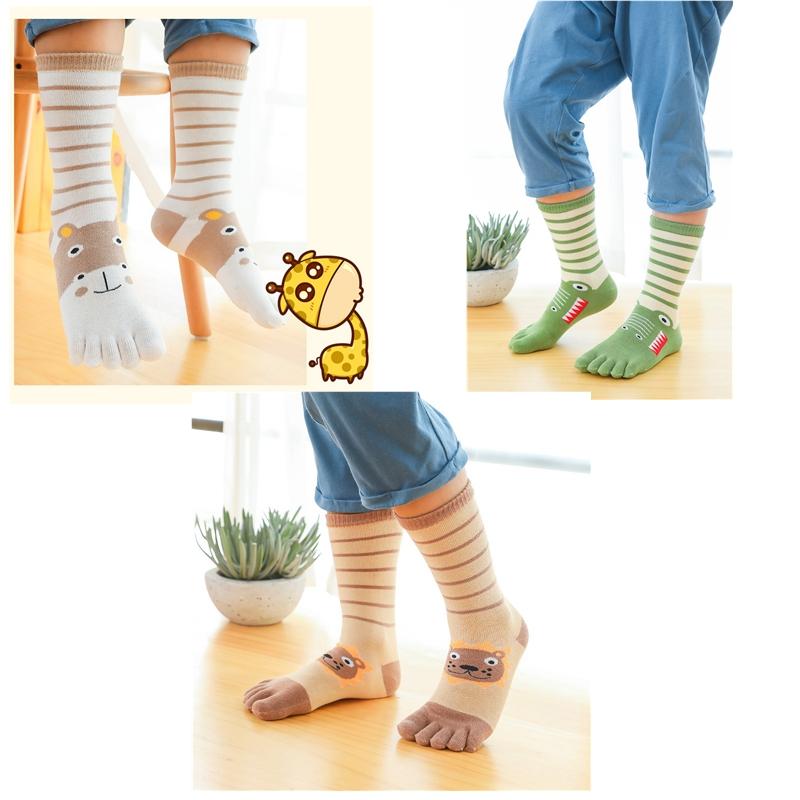 3 Perechi 3-12ani Șosete cu Degete Copii Fete Băieți Șosete cu Cinci Degete Toamnă Iarnă Tub Înalt Bumbac Șosete Echipaj Desene Animate Drăguțe Kawaii