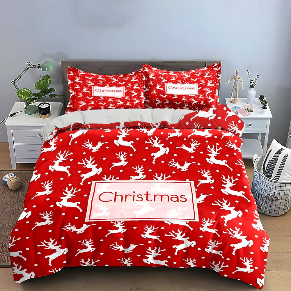 Christmas Reindeer Pattern Gift Set Kid's and Adults' Bedroom Decor, Exquisite Three-piece Bedding Set Gift