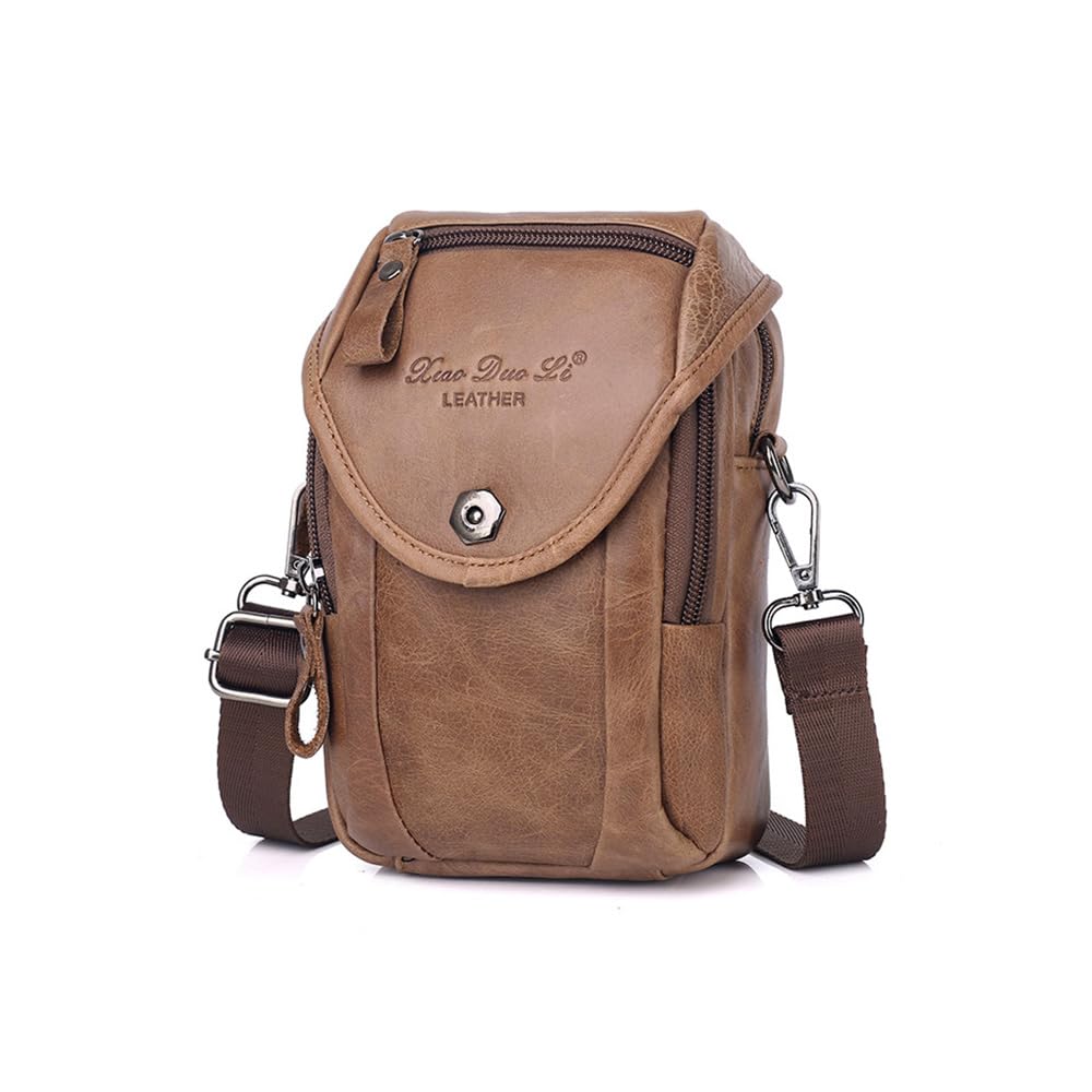 Whatna Cowhide Mini One Shoulder Bag Mini Waist Bag Waist Pouch Motorcycle Belt Bag Hip Bag Thick Leather Genuine Leather Unisex Mini Crossbody Bag