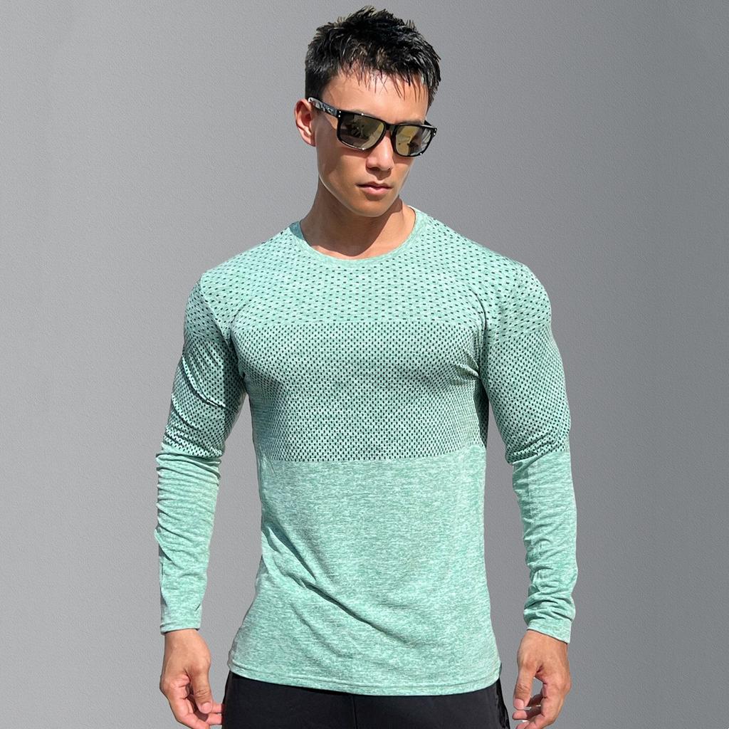 Long Sleeves Quick Dry T-shirt Men Gym Fitness Tees Tops Male Summer Bodybuilding Training Clothing