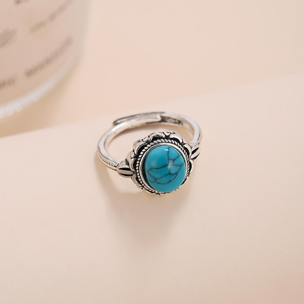 Vintage Ring Oval Turquoise Ring Ethnic Style Adjustable Ring