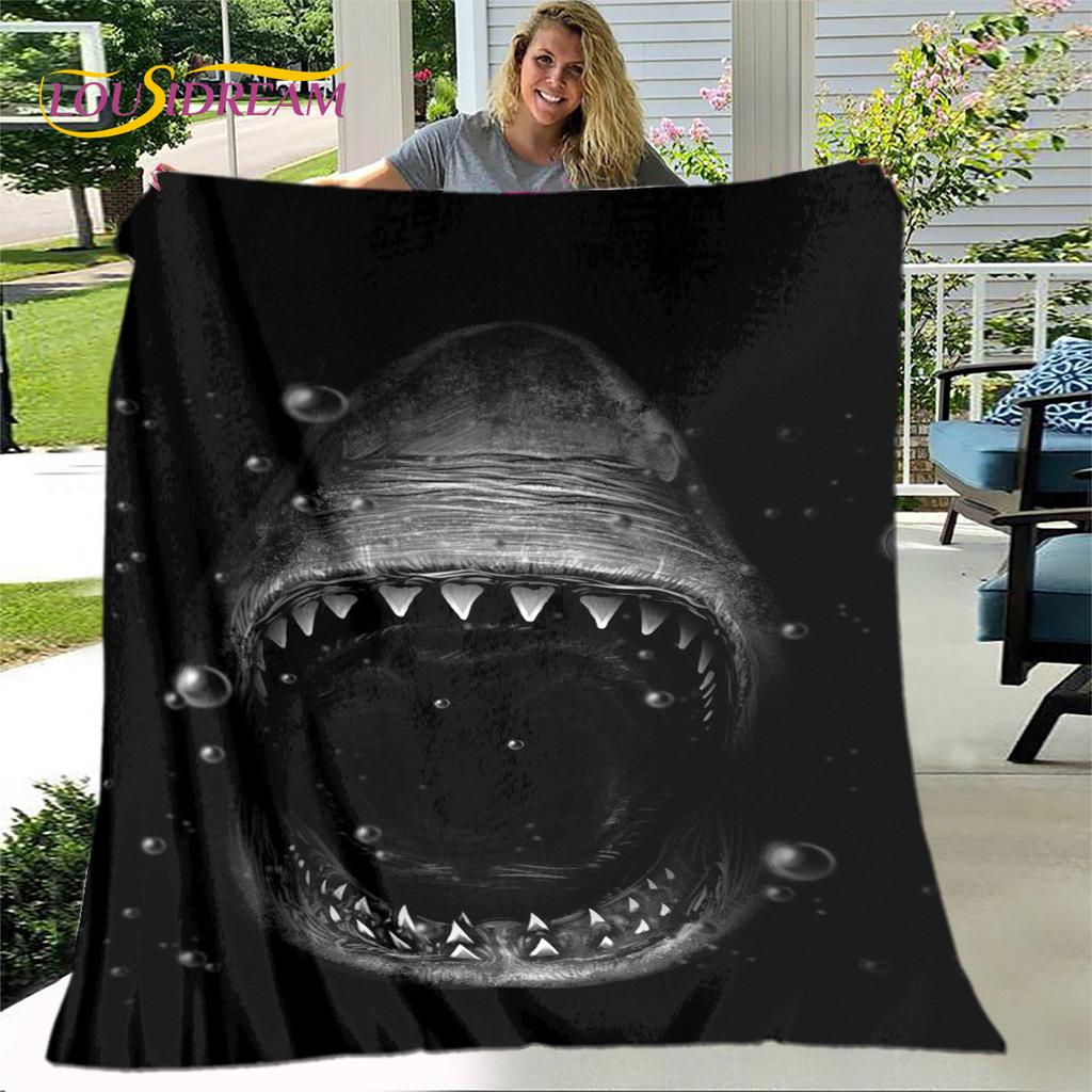 Coperta morbida in flanella con squali cartoni animati 3D, coperta da divano per soggiorno, camera da letto, letto, divano, copertura per picnic
