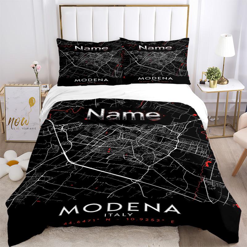 Custom Name City Map Bedding 3 Piece Set HD Print Duvet Cover Pillowcases for Teens Adult Bedroom Decoration Christmas Gift