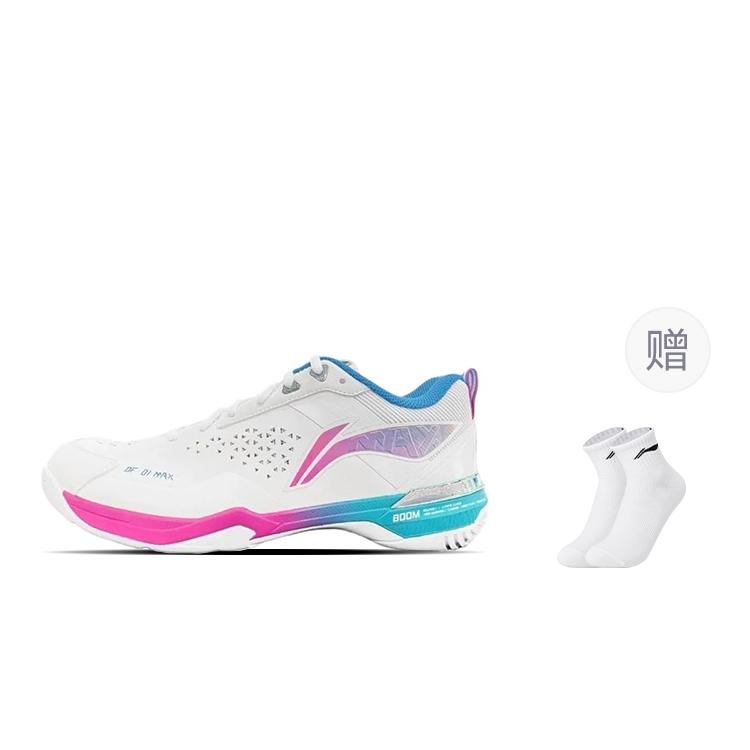 Li Ning Blade Ma Cushioning Slip Resistant Abrasion Resistant Low Top Badminton Shoes Unisex White Pink Blue AYAU005-4